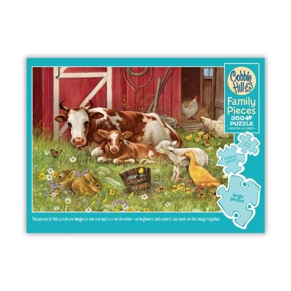 Cobble Hill puzzle featuring farm animals and a barn