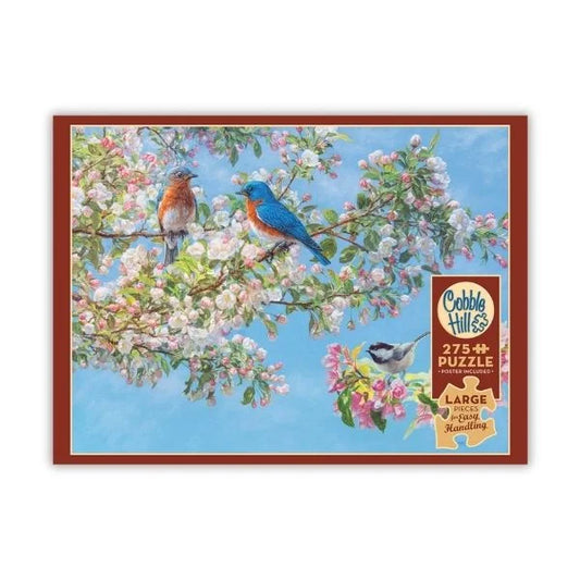 Cobble Hill puzzle box with birds on a branch and cherry blossoms