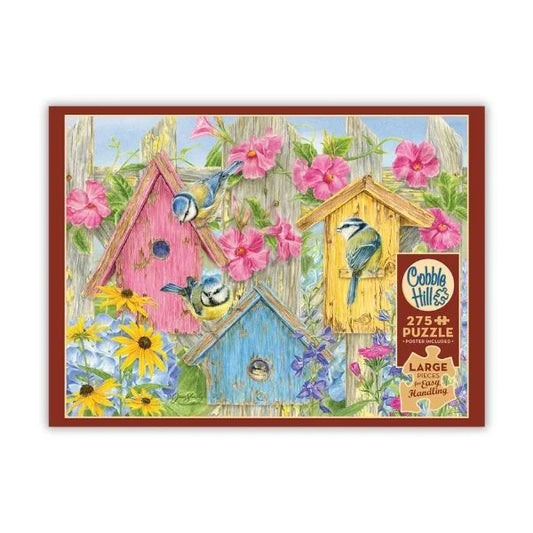 Cobble Hill puzzle box with birdhouses and flowers 